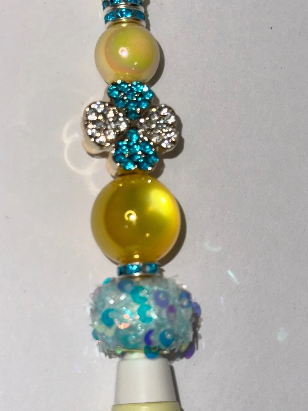 Yellow and Turquoise Beaded Stylus Pen